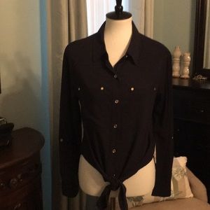 Michael kors navy tie front button down